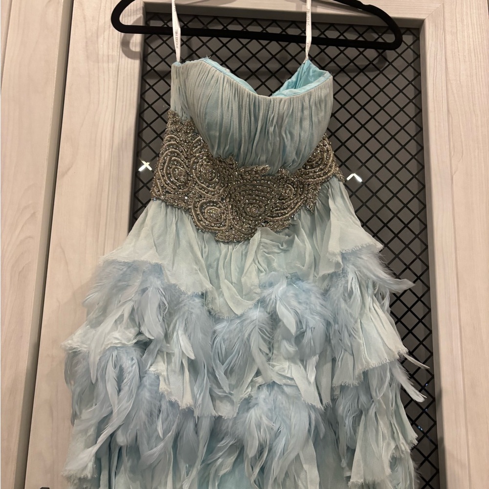 Elegant Blue Feathered Kids Dress